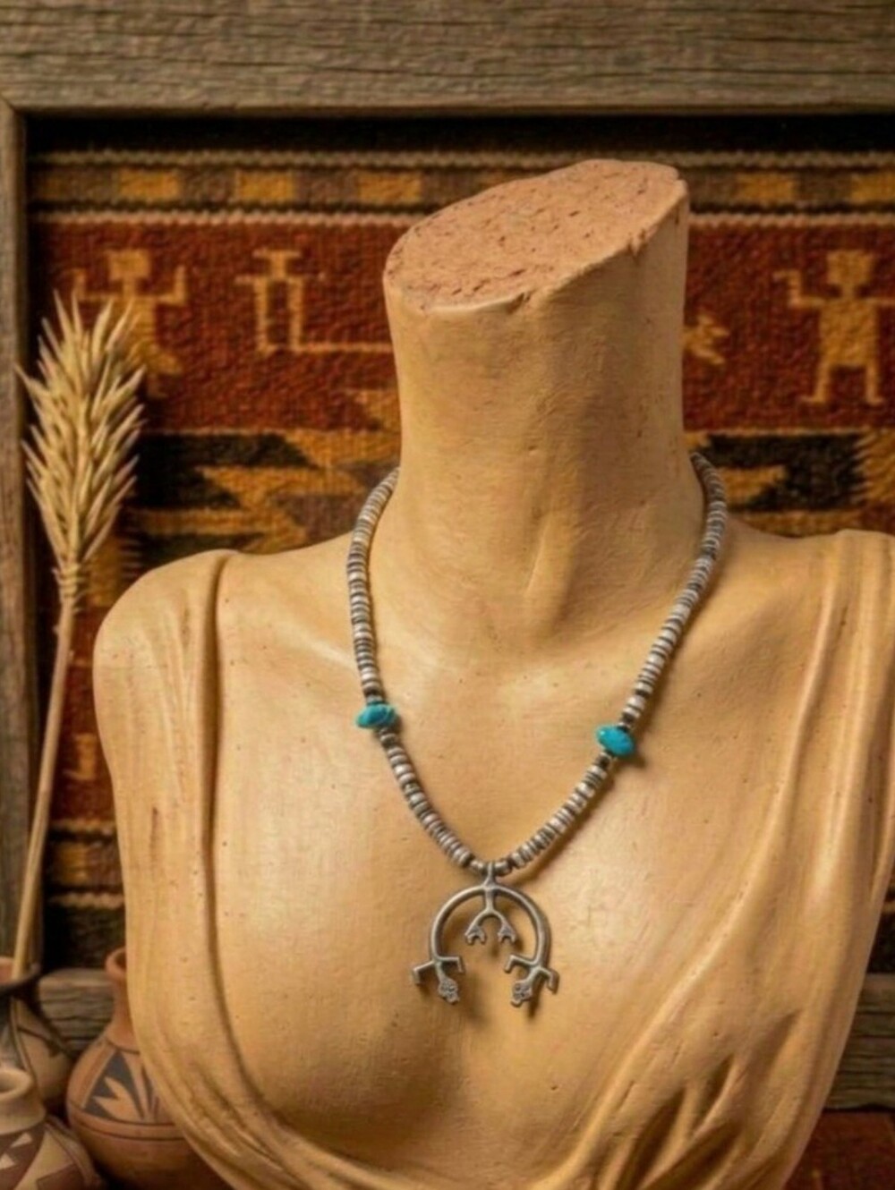 Turquoise Blue Beaded Necklace With SS Charm Pendant Adjustable Lobster